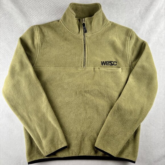WeSC Pullover Mens L Green 1/4 Zip Mitch Solid Fleece Mock Neck L413470M Fall - Picture 1 of 8